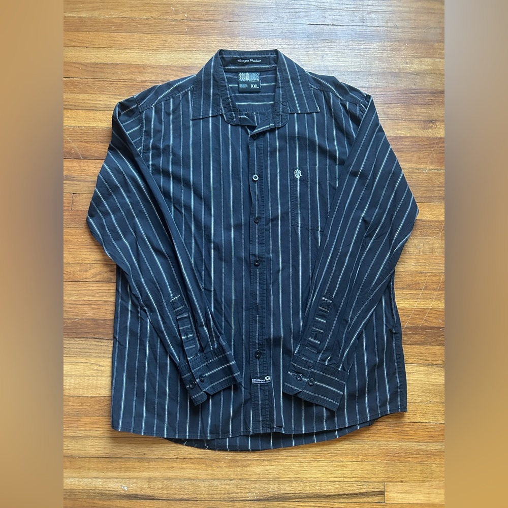 Southpole Men's Black Striped Button Down Shirt Long Sleeve Size XXL Fits To XL